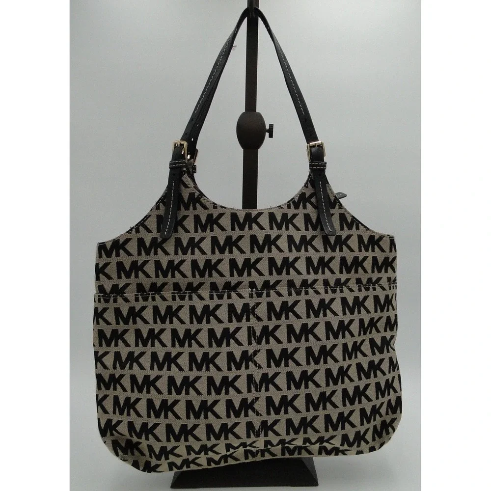 MK Jets en jacquard Michael Kors Logo Shoulder Bag‎ Beige and Brown